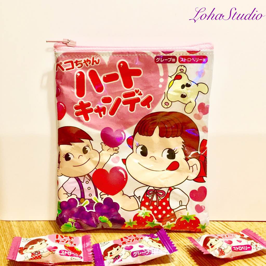 不二家 ペコちゃんハートキャンディ ♡ お菓子袋ポーチ リメイク