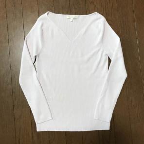 PROPORTION リブ カットソー 七分袖 Vネック 白